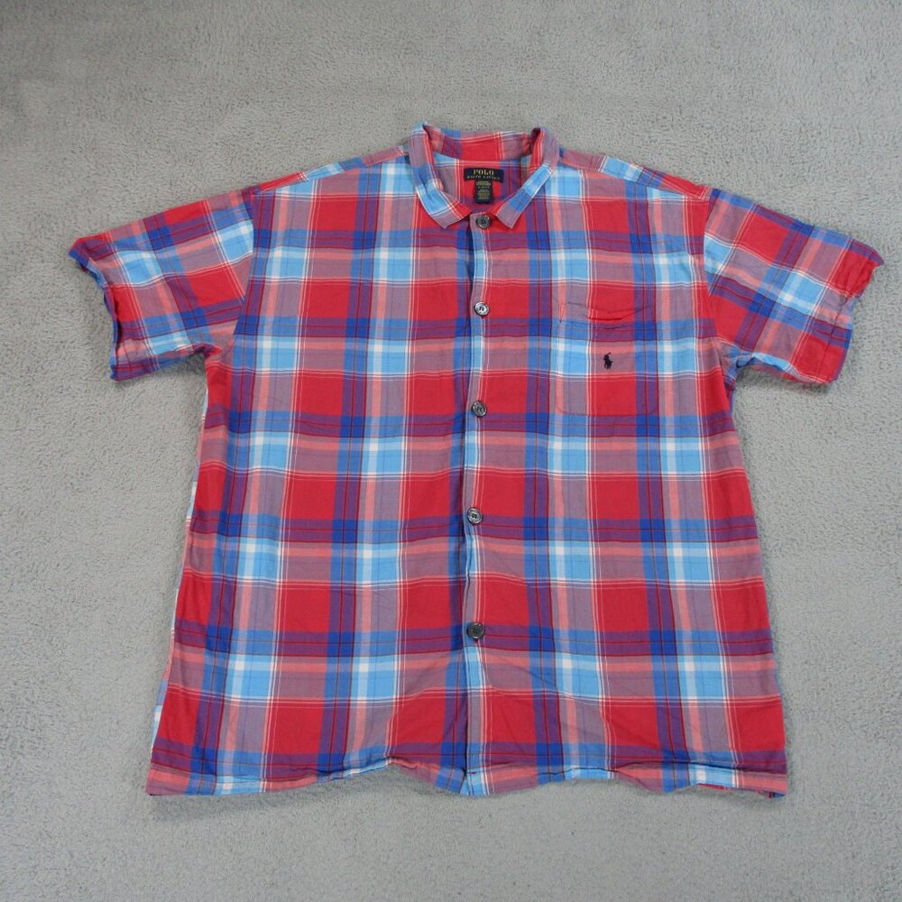 Polo Ralph Lauren Sleepwear Shirt Men XL Red Blue Plaid Cotton Preppy Top PJ